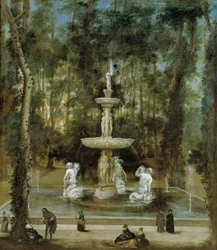 De fontein van de Tritons in de tuin van het eiland in Aranjuez
